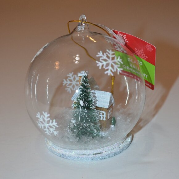 Holiday Traditions Glass Ball Ornament House Fir Snow Flakes approx. 3' height - Picture 4 of 4